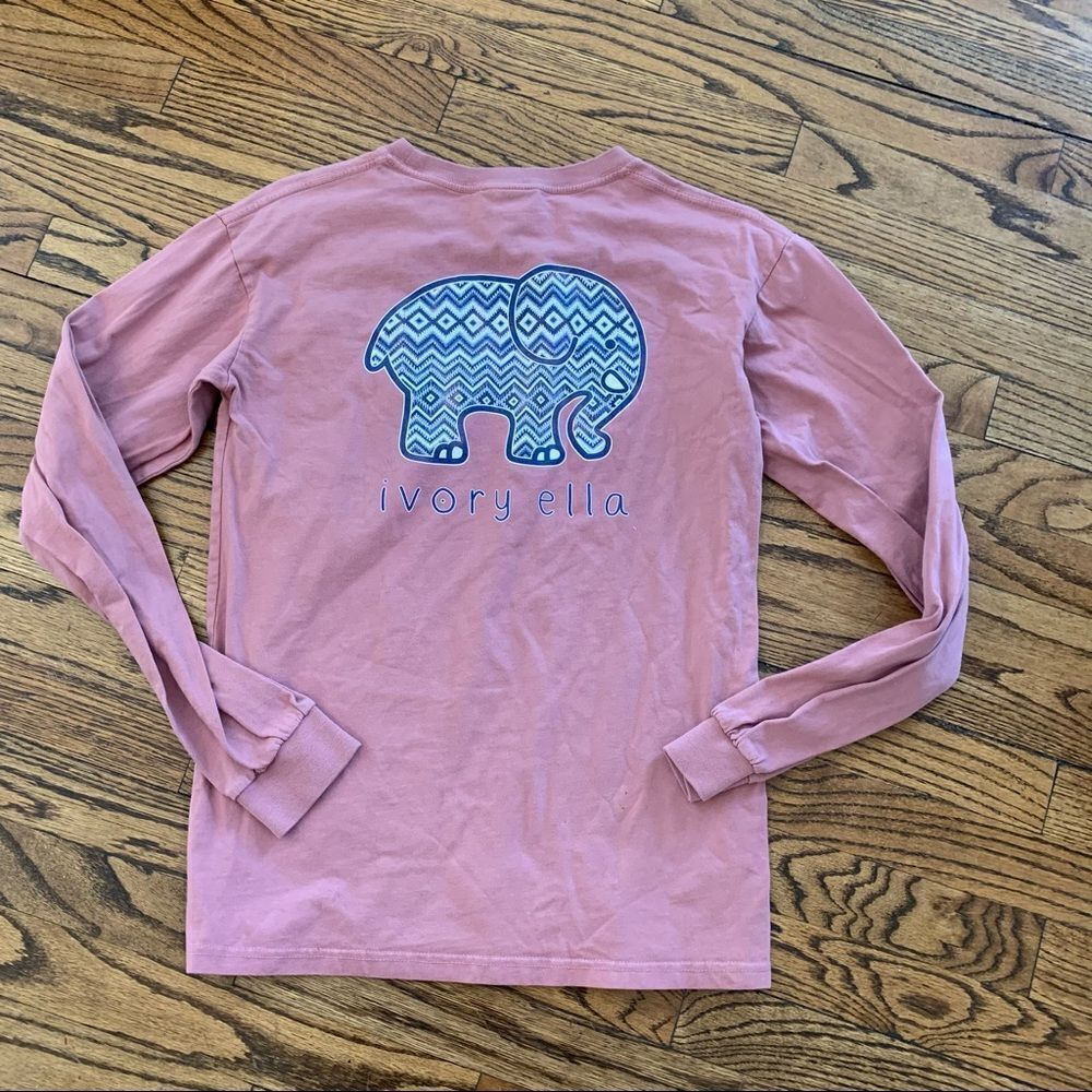 IVORY ELLA Rust Coral Ikat Elephant Logo Shirt S
